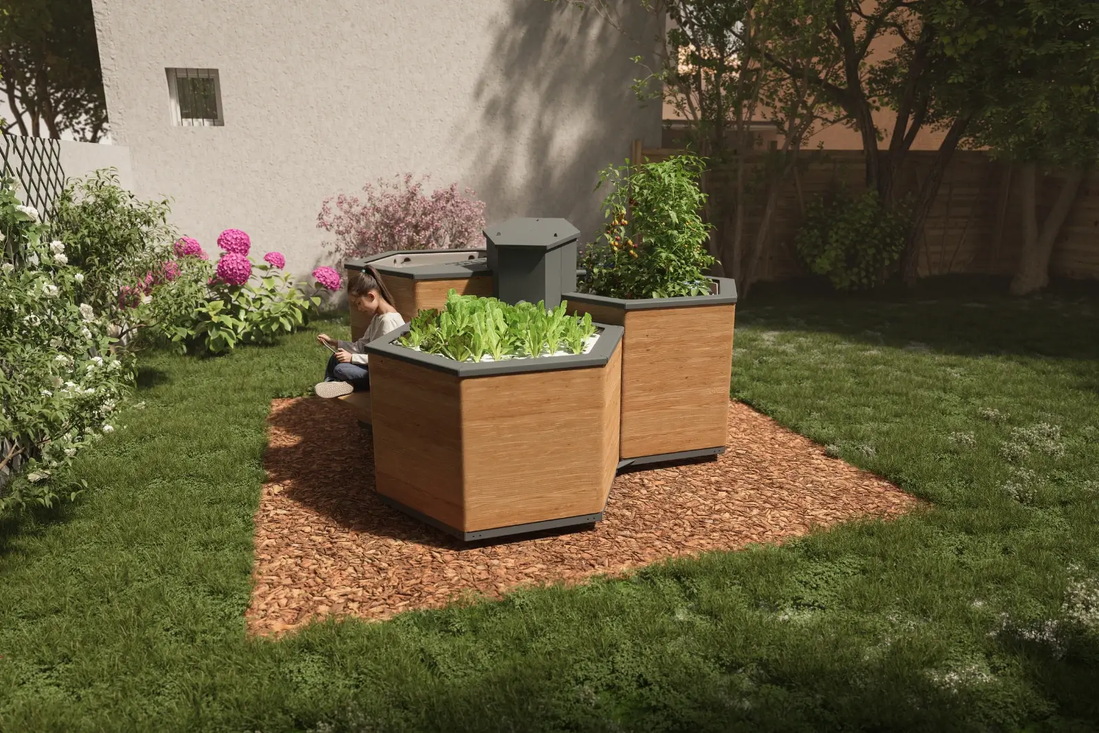Aquaponie à la maison : photo 3D d'un système aquaponique.